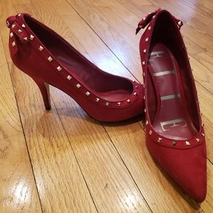 Fancy Elle Red Suede Leather Shoes with Gold Studs